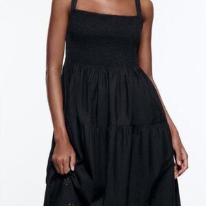 ZARA Sleeveless Black Openwork Midi Dress — Size Small